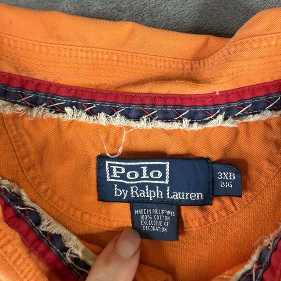 VTG Polo Ralph Lauren Shirt Mens 3XB Orange Rugby Crest Embroidered Pocket S/S - Picture 7 of 15